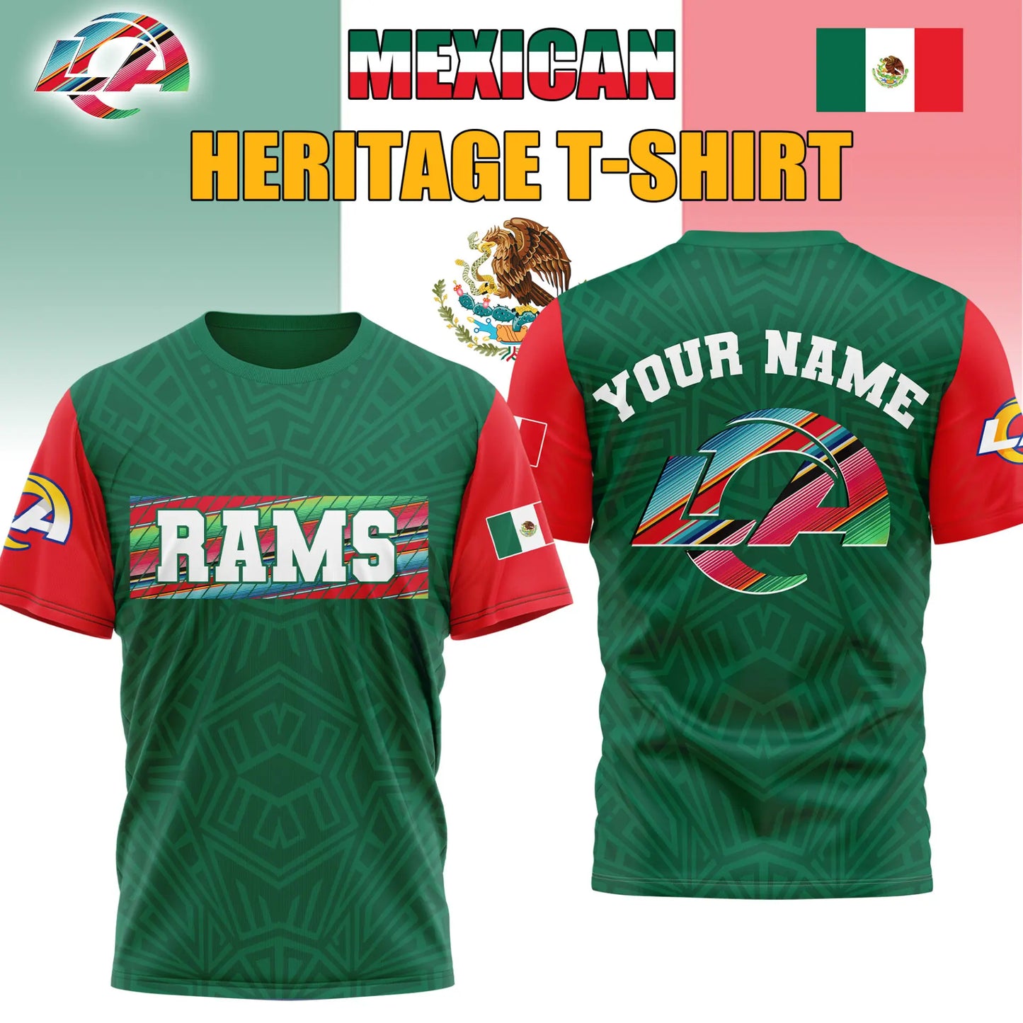 Los Angeles Rams | Premium NFL Mexican Heritage Celebration 3D Shirt HI – HuddleStyle.com - Image 2