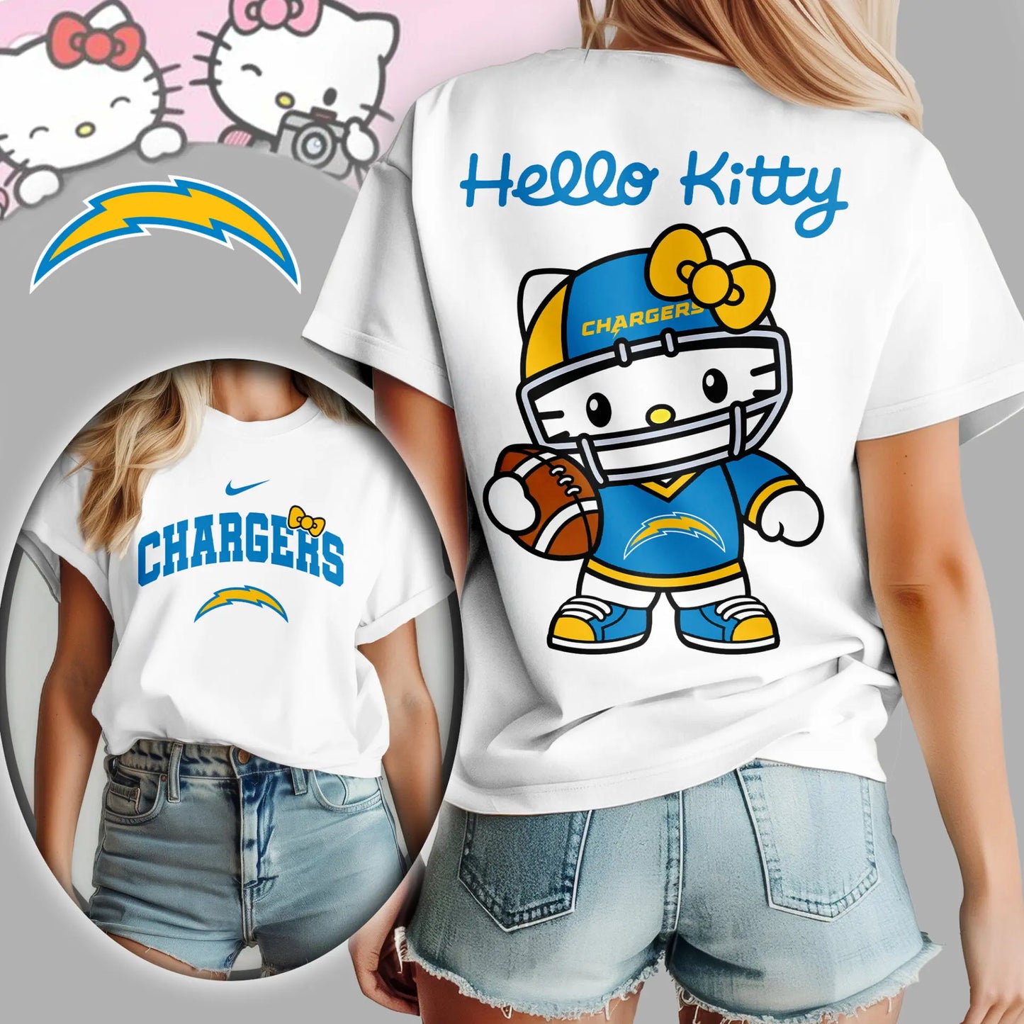 Los Angeles Chargers | Premium NFL Hello Kitty 3D Shirt TD – HuddleStyle.com - Image 2