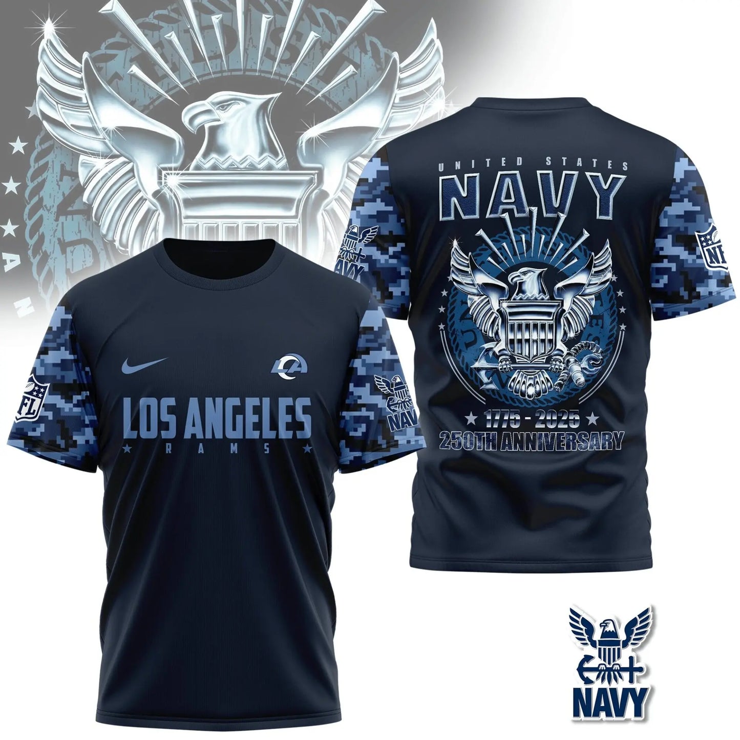 Los Angeles Rams | Premium Navy 250 Years 3D Shirt TD – HuddleStyle.com - Image 3