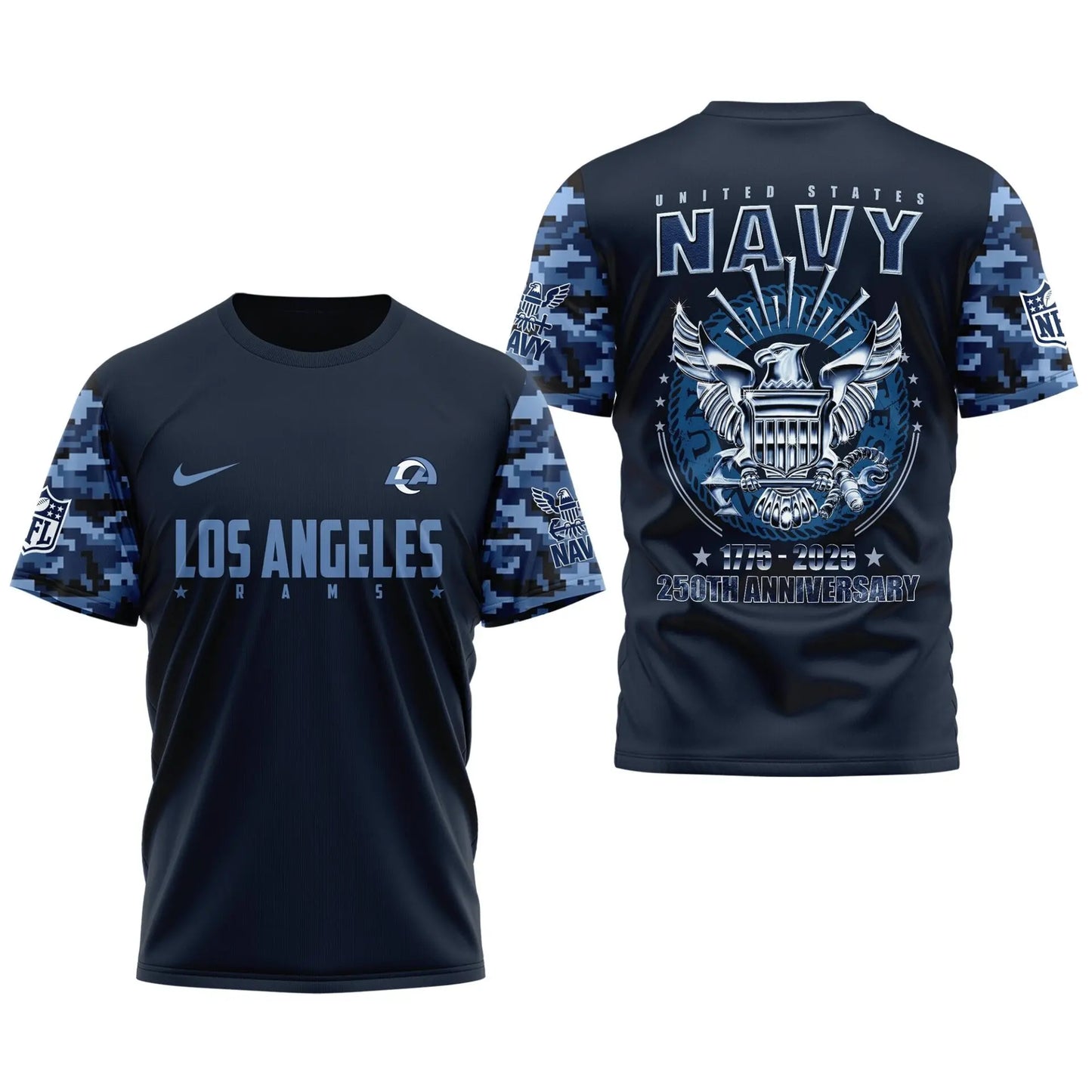 Los Angeles Rams | Premium Navy 250 Years 3D Shirt TD – HuddleStyle.com - Image 2