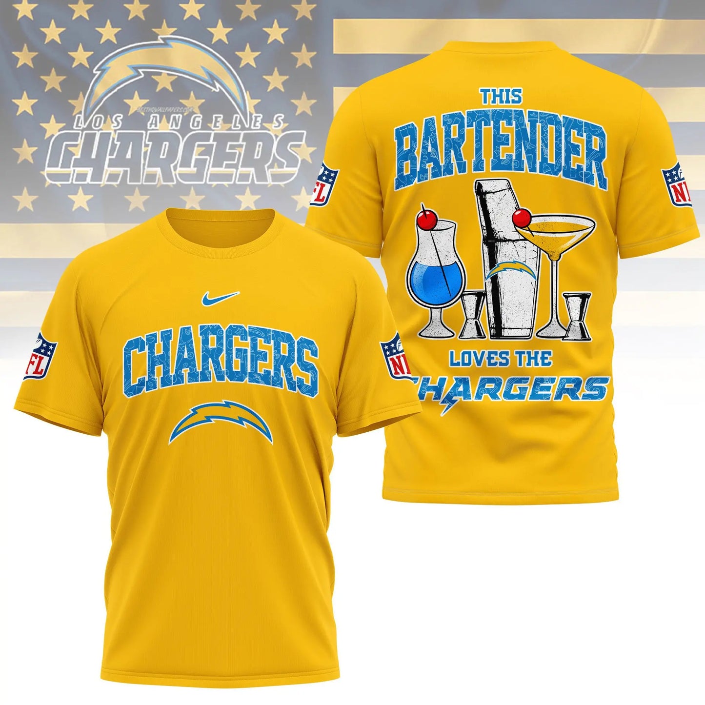 Los Angeles Chargers | Premium NFL Bartender Fan 3D Shirt NY – HuddleStyle.com - Image 4