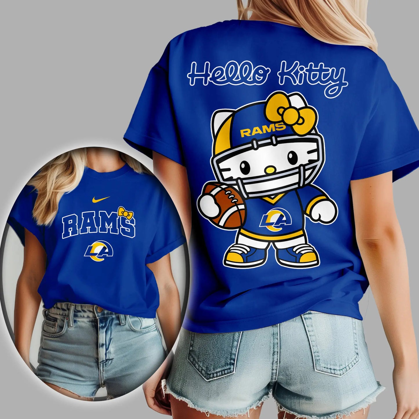 Los Angeles Rams | Premium NFL Hello Kitty 3D Shirt TD – HuddleStyle.com - Image 3