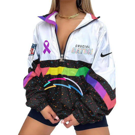 Los Angeles Chargers | Premium Crucial Catch V-Neck Zipper Sweatshirt Jackets – HuddleStyle.com - Main